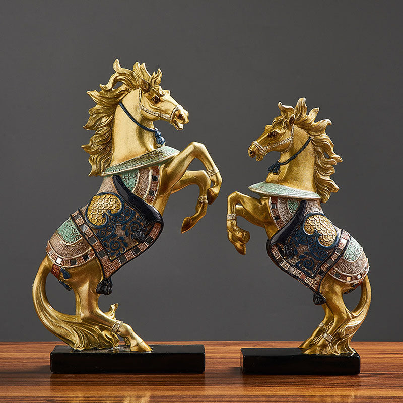 Rearing Gold Horses Resin Ornaments