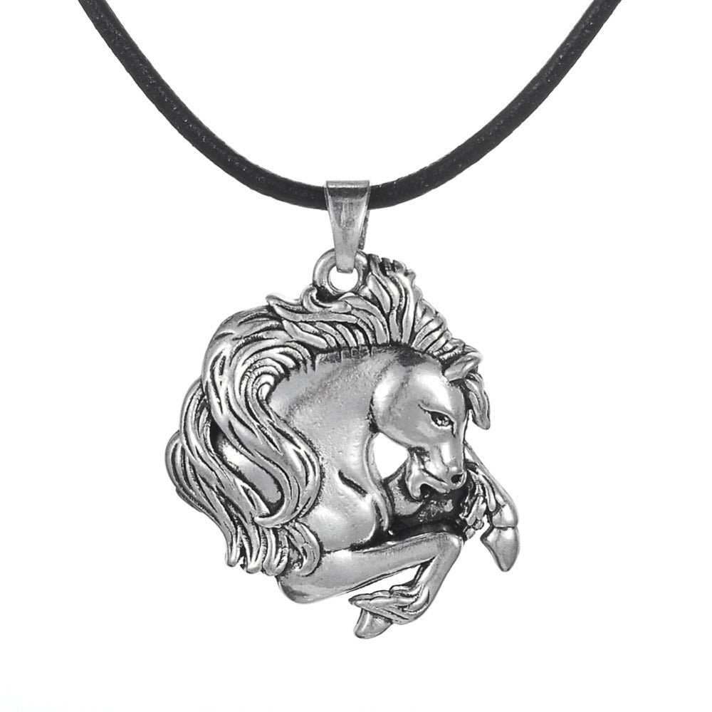 Stylised Horse Head Pendant on Leather Necklace