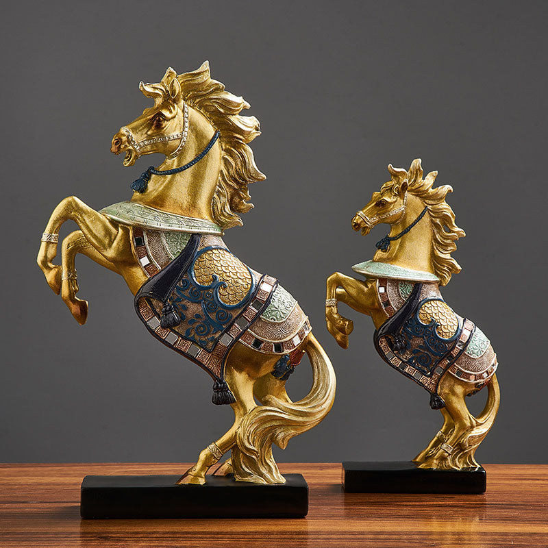 Rearing Gold Horses Resin Ornaments