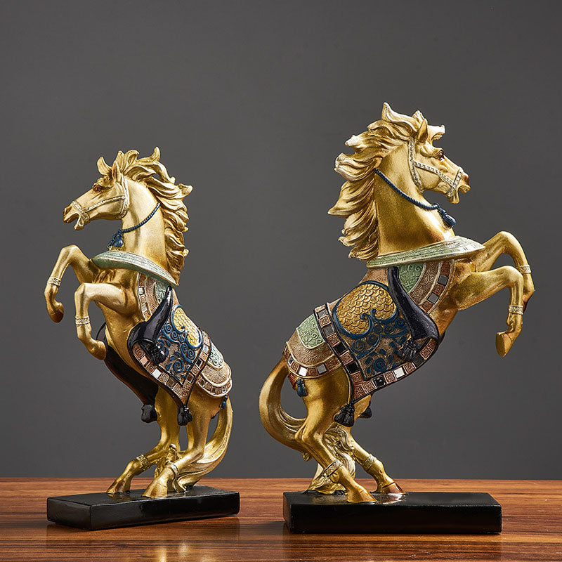 Rearing Gold Horses Resin Ornaments