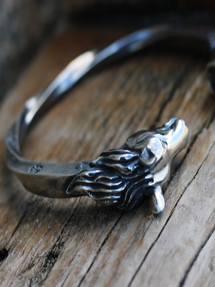 Handmade Men's Viking Bracelet  - Sterling Silver Horse Head