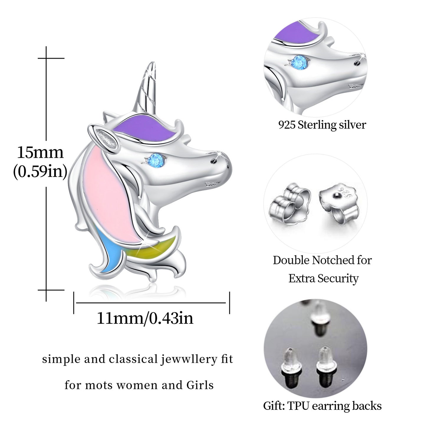 Unicorn Earrings 925 Sterling Silver