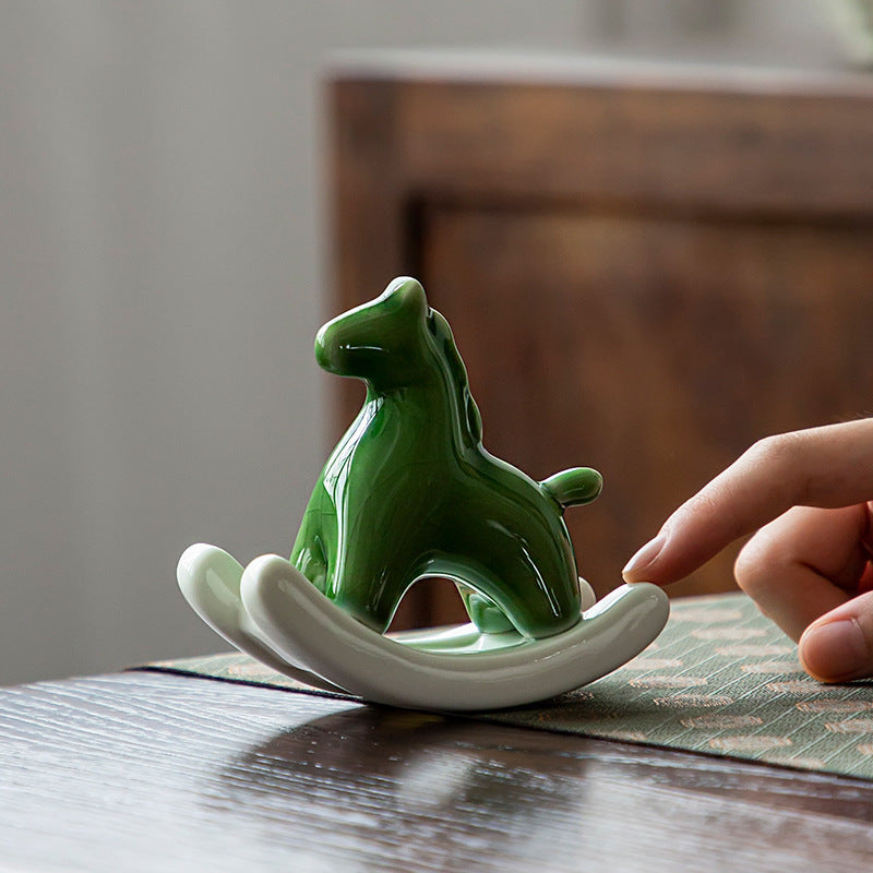 Green Ceramic Rocking Horse Antique Style