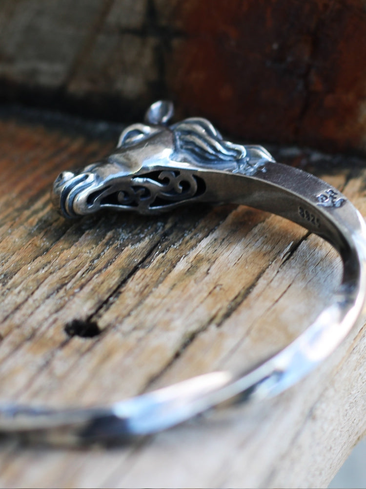 Handmade Men's Viking Bracelet  - Sterling Silver Horse Head