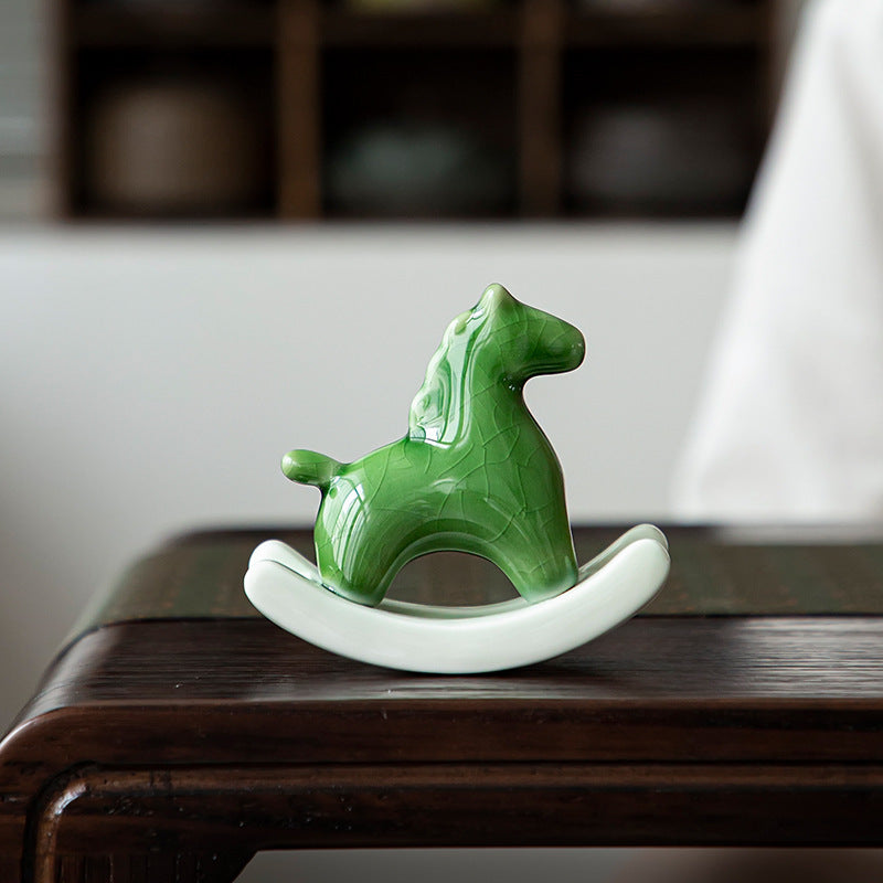 Green Ceramic Rocking Horse Antique Style