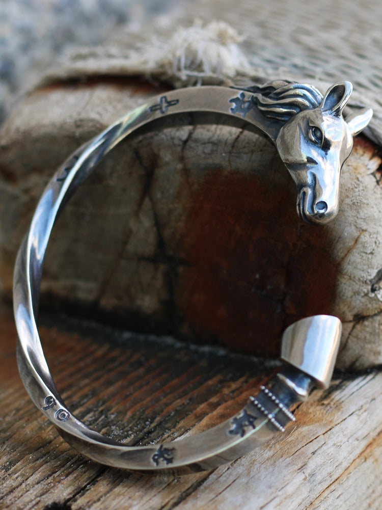 Handmade Men's Viking Bracelet  - Sterling Silver Horse Head