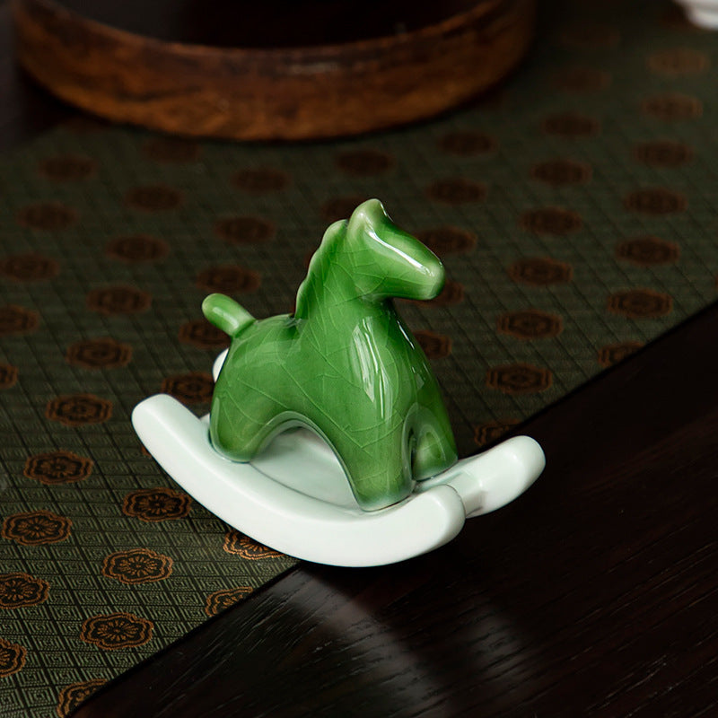 Green Ceramic Rocking Horse Antique Style